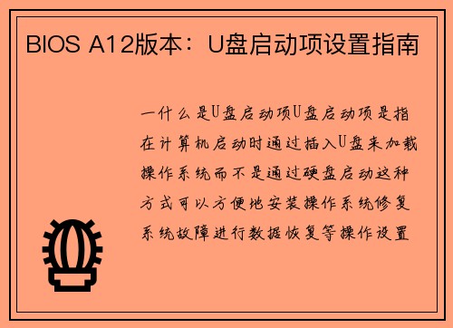 BIOS A12版本：U盘启动项设置指南